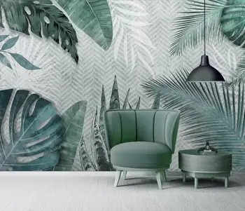 Nordic zmluvne ručne maľované tropické listy malé, čerstvé spálňa pozadí stenu, dekorácie, tapety, maľby
