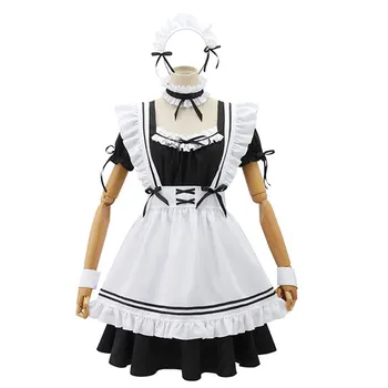 Japonský Lolita Slúžka Cosplay Kostým Čierne Biele Šaty, Oblečenie Halloween Karneval Oblek