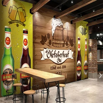 Vlastné Retro Drevené Pivo Tapety Priemyselné Dekorácie, Nástenné Bar Reštaurácia Club Pozadí Steny 3D abstraktných de parede