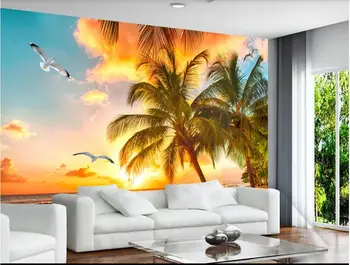 vlastné nástenné tapety 3d Krásne prímorské sunrise coconut tree krajiny domova foto Tapety v obývacej izbe