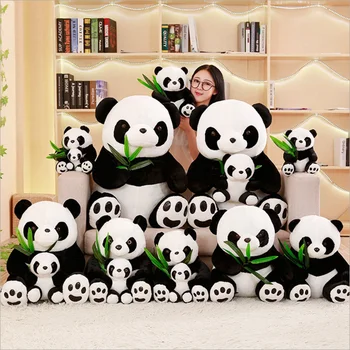 Listy Mäkké Plyšové Hračky Cartoon Zvierat Čiernej a Bielej Panda Plnené Prívesok Bábika Živé Zábavné Panda s Bambusom Deti Darčeky