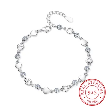 Nové Módne 925 Sterling Silver Láska Srdce Zirconia Náramky Pre Ženy Krištáľové Šperky pulseira feminina S-B144