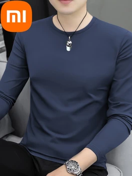 Xiao Kolo Krku Dlhým rukávom T-shirt pánske 2022 Jeseň Nové Príležitostné celý zápas Čistej Bavlny jednofarebné Oblečenie pre Vonkajšie Nosenie