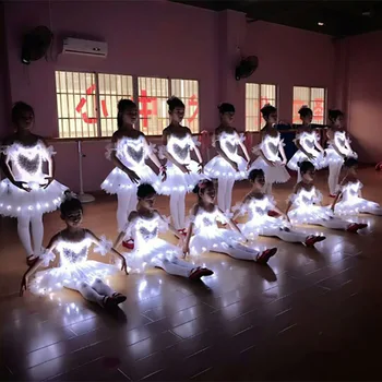 Dospelých Balet Labutie Jazero Tanec Fluorescenčné Balet Tutu Dancewear Lady Party Girl Ballroom Dance Oblečenie, LED Svetlo, Tanečných Kostýmov, 90