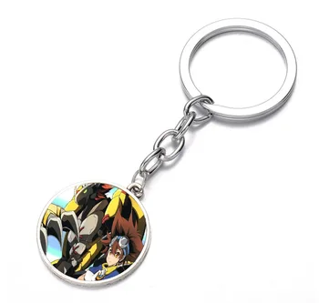 anime Digimon Dobrodružstvo Keychain Bronz Striebro čierne Sklo Dome prívesok na Taška Kúzlo náhrdelník Keyring Držiteľ Deti, chlapec a dievča, Darček